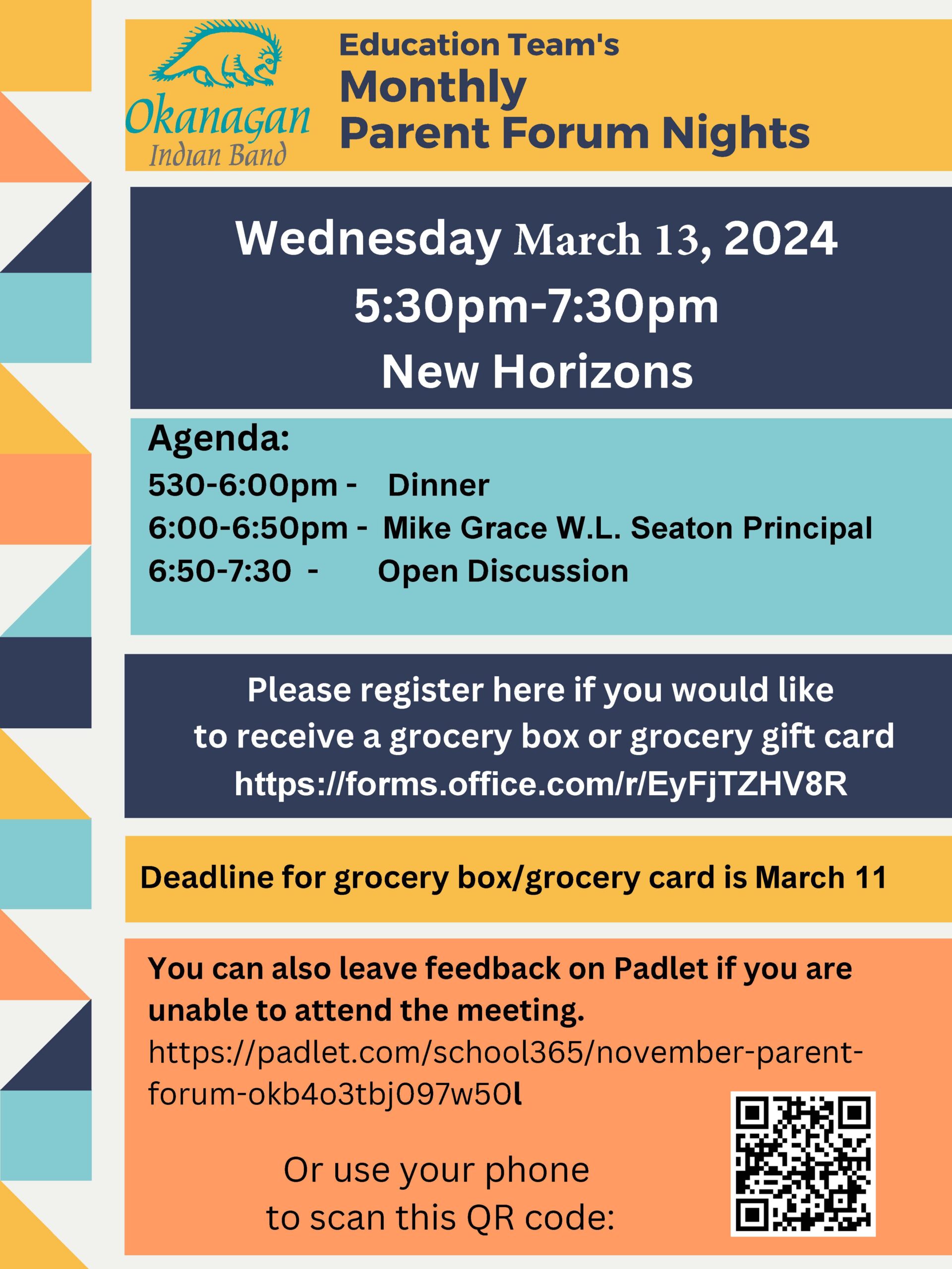 Education Parent’s Forum night tomorrow March 13th cancelled