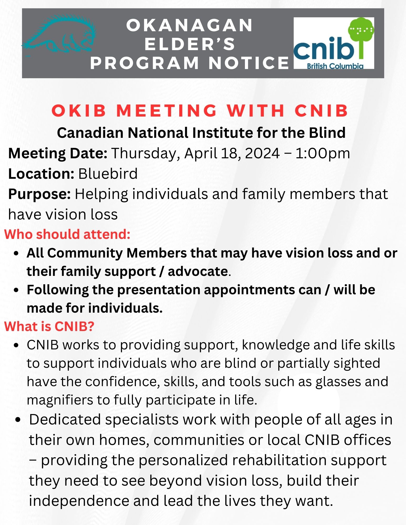 OKIB Elders Meeting with Canadian National Institute for the Blind