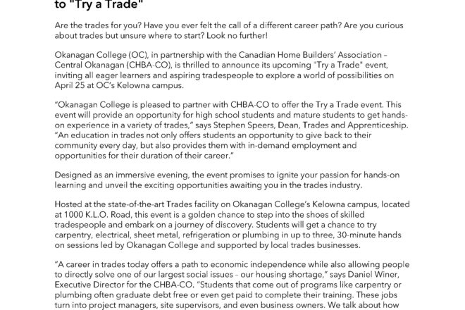 Okanagan College ‘Try a Trade’ program