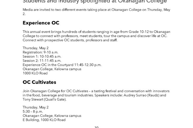 Upcoming Okanagan College events