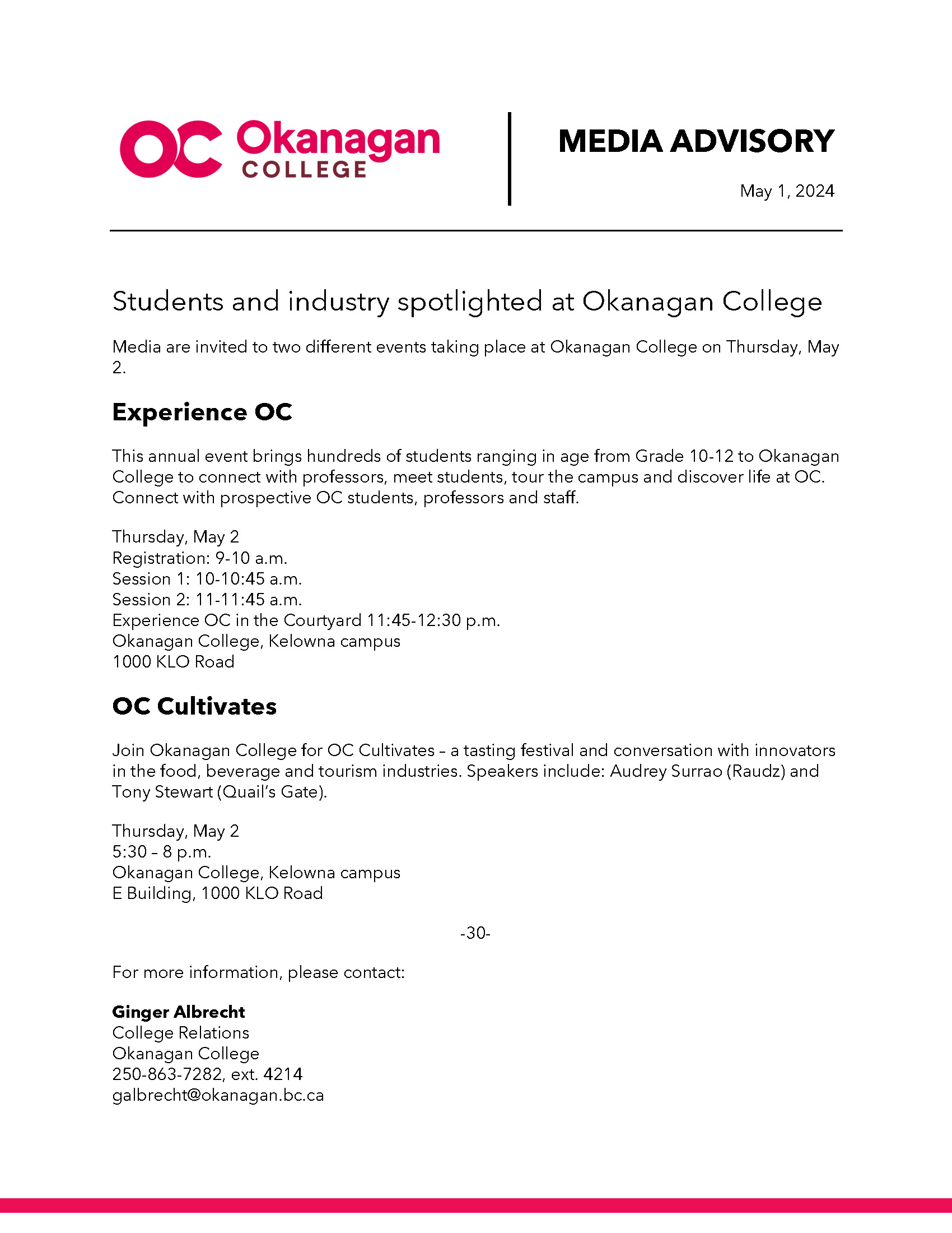 Upcoming Okanagan College events