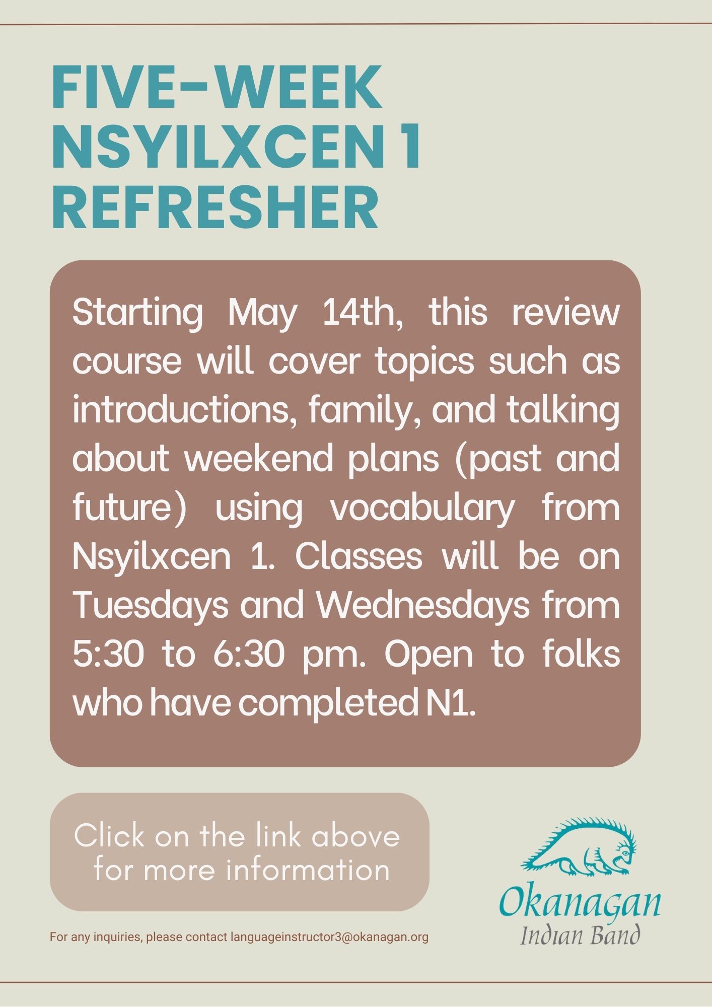 Five week Nsyilxcen 1 Refresher Courses