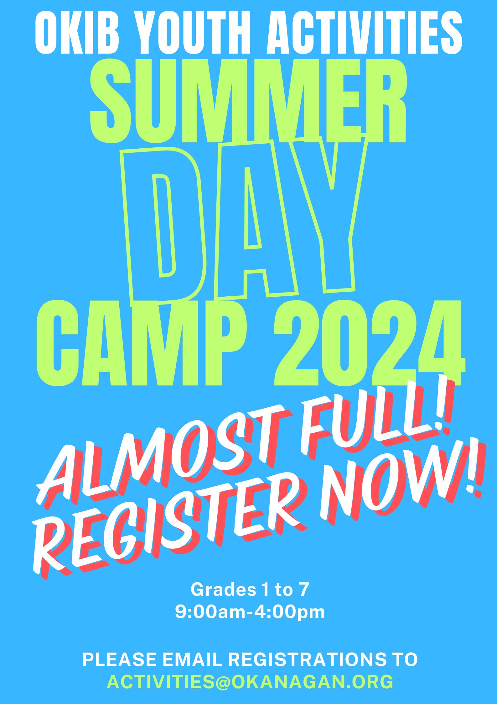 Youth Summer Day Camps filling up fast! register now!