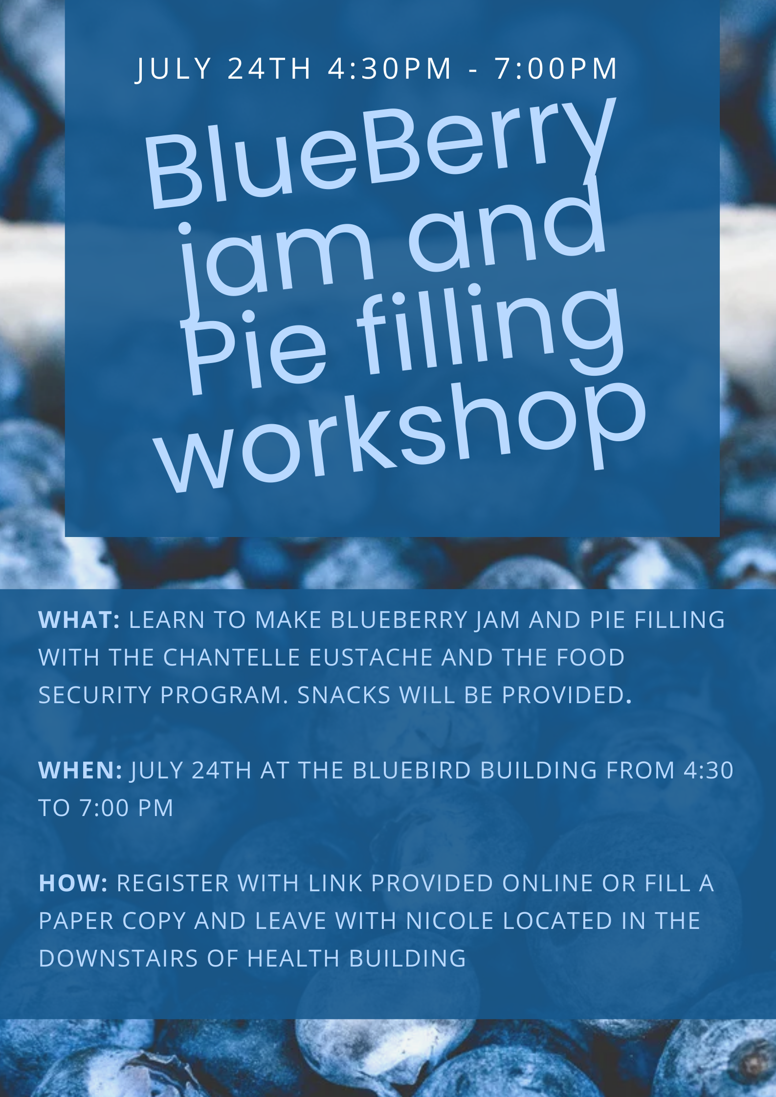 Blueberry jam and pie filling workshop