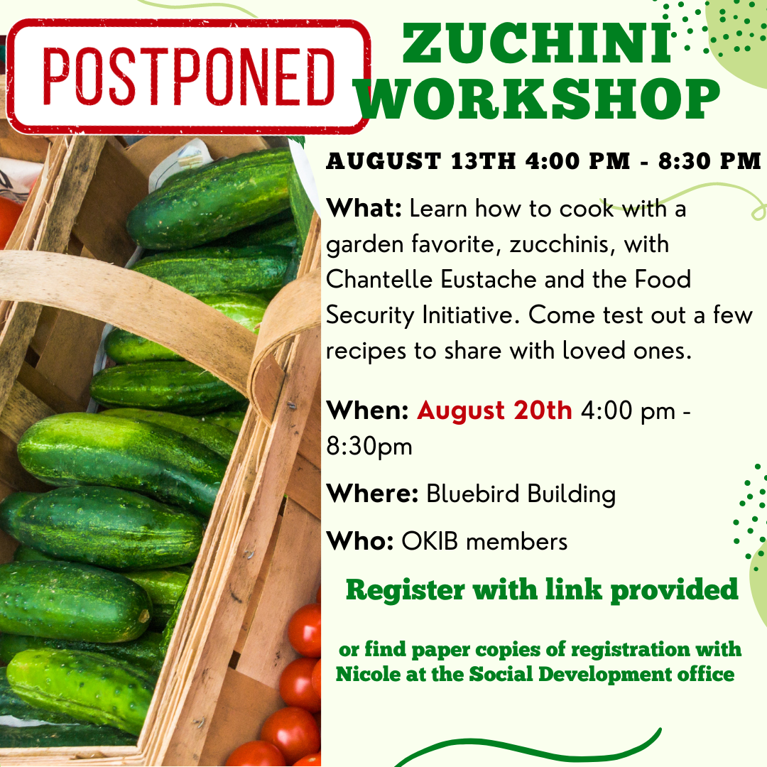 Zucchini Workshop has been rescheduled