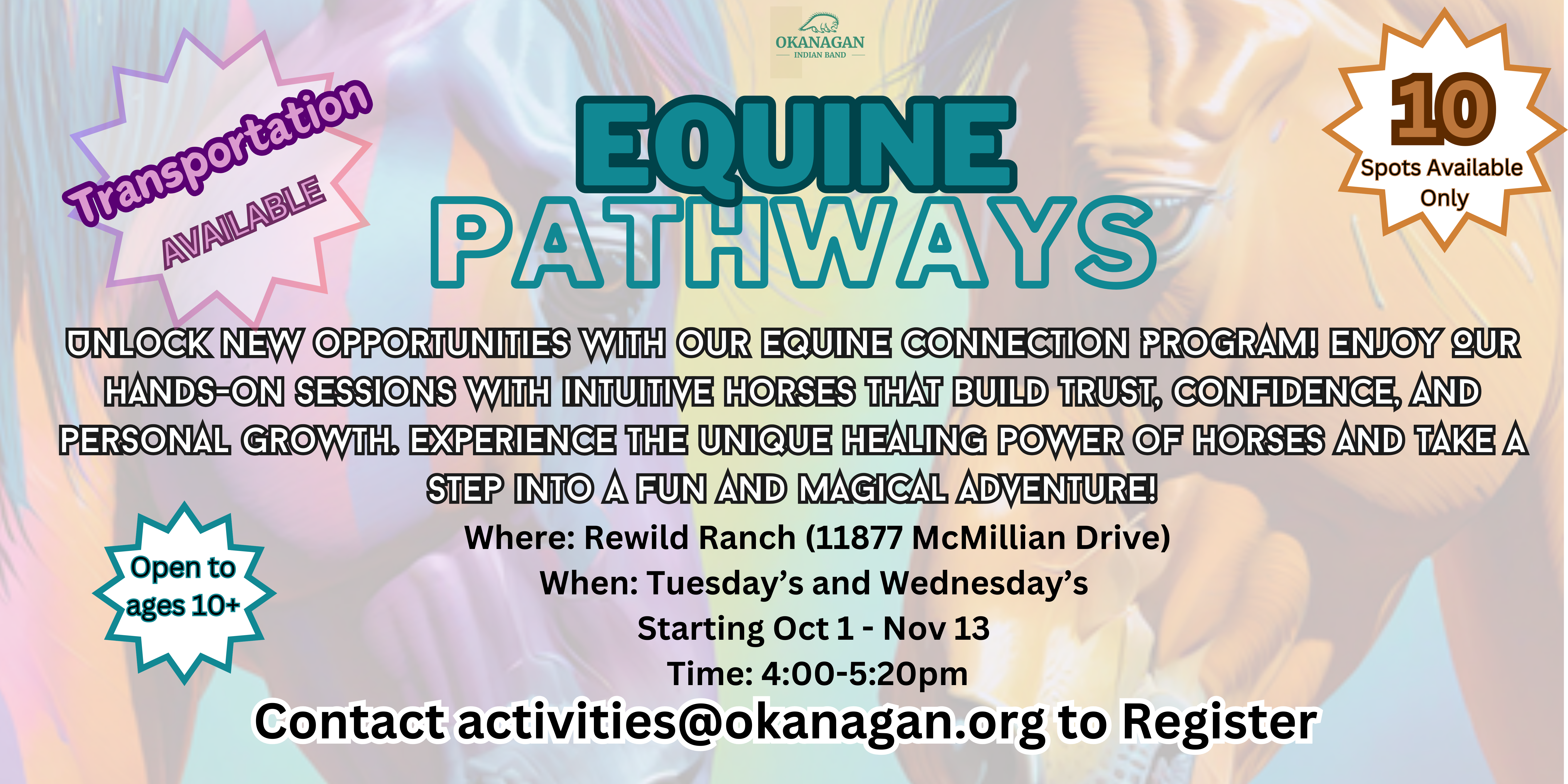 Equine Pathways – October 1st – November 13th 4:00pm – 5:20pm @ Rewild Ranch (11877 McMillian Drive)