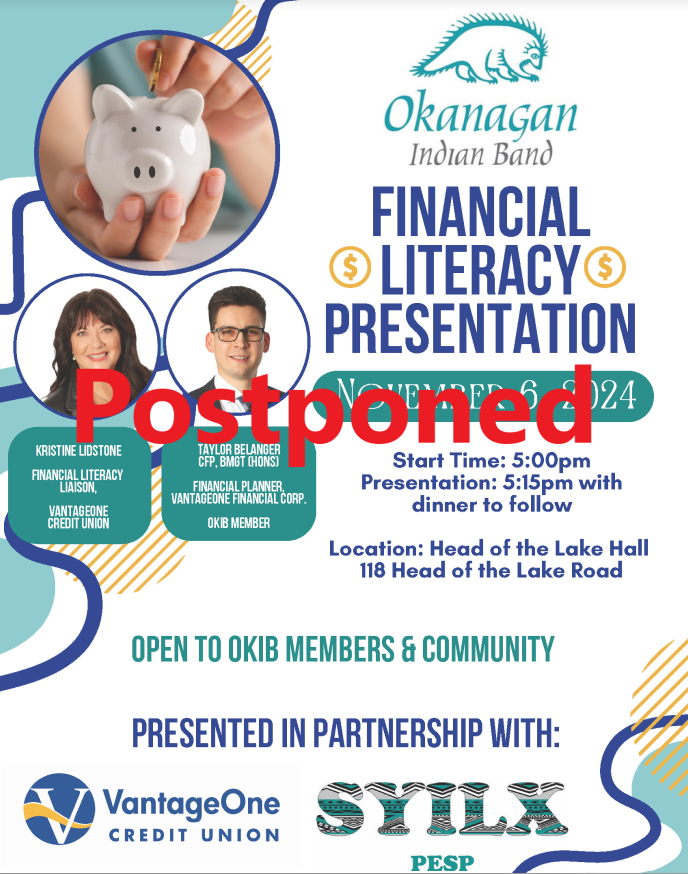 Financial Literacy Presentation postponed