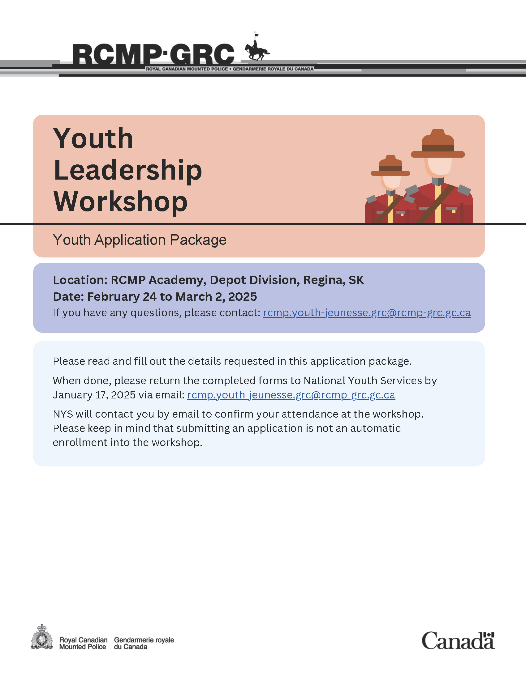 RCMP Youth Leadership Workshop  accepting applications