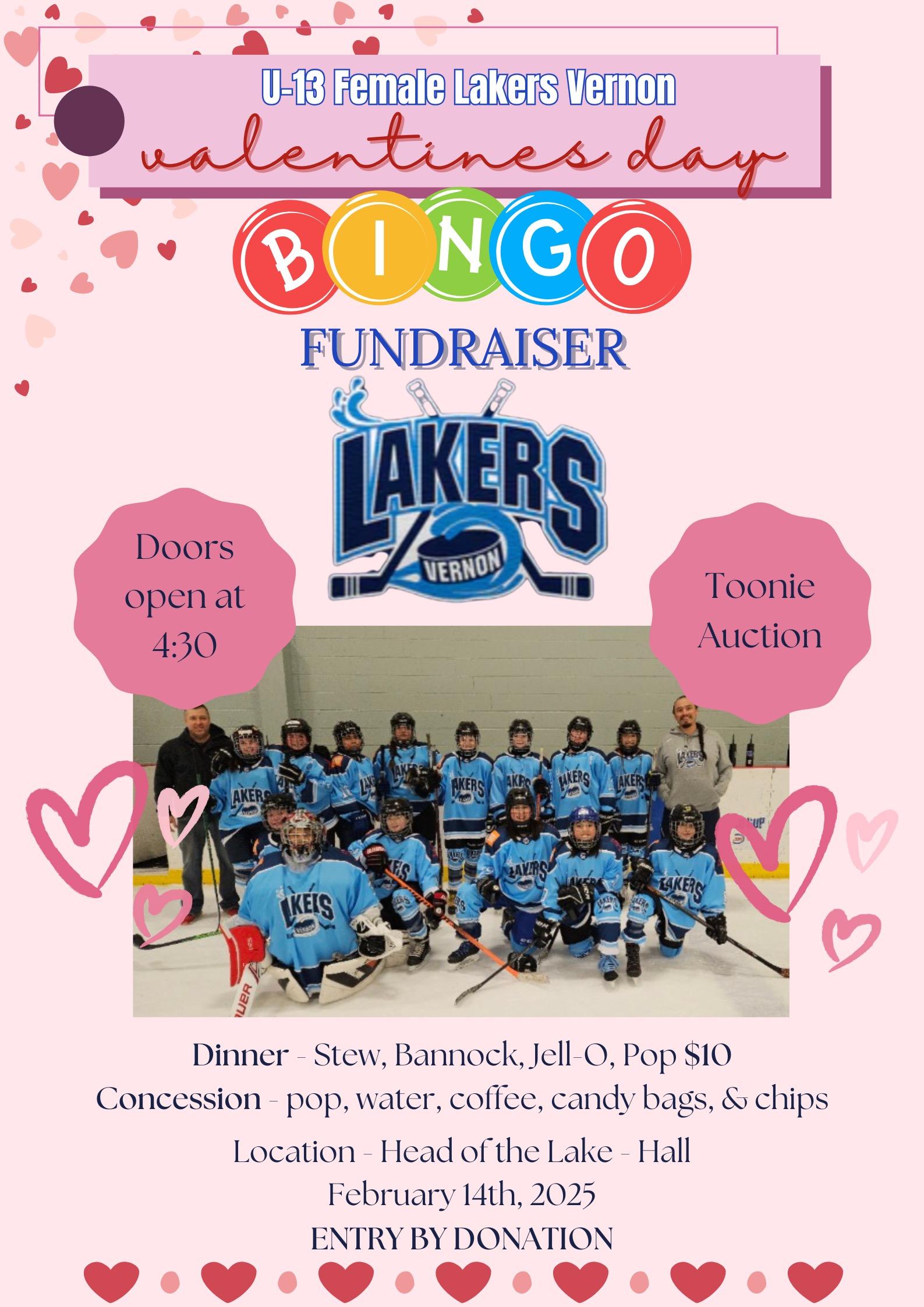 U-13 Lakers Vernon Female Hockey Team Bingo Fundraiser & Dinner