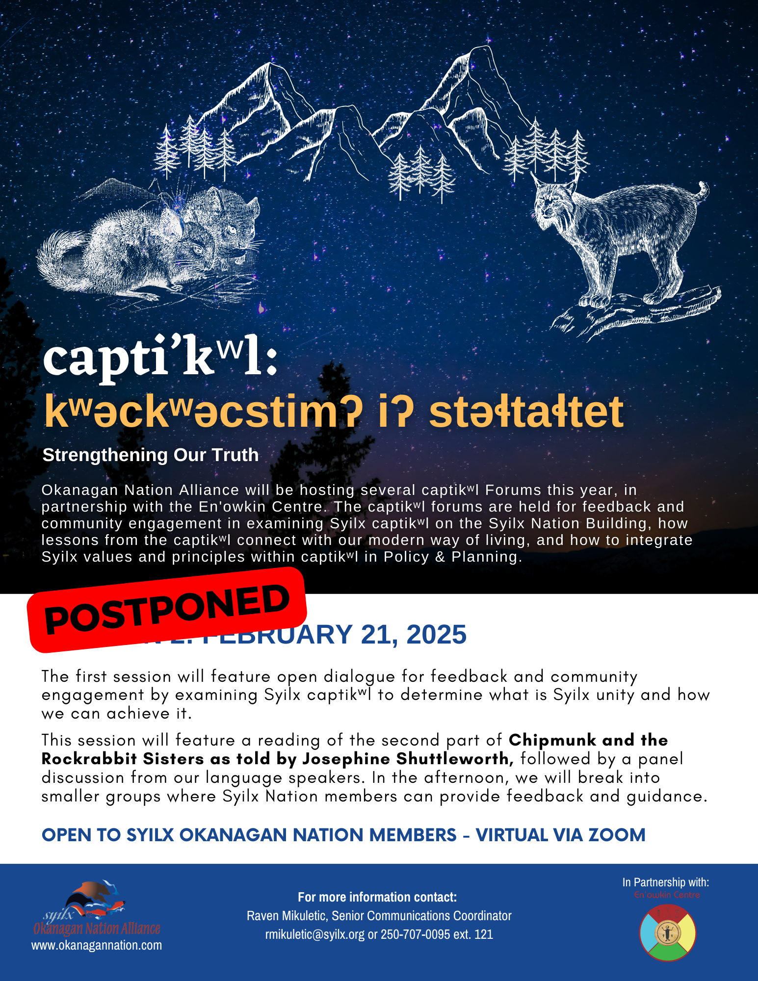 Captikwl Forum session 2 postponed