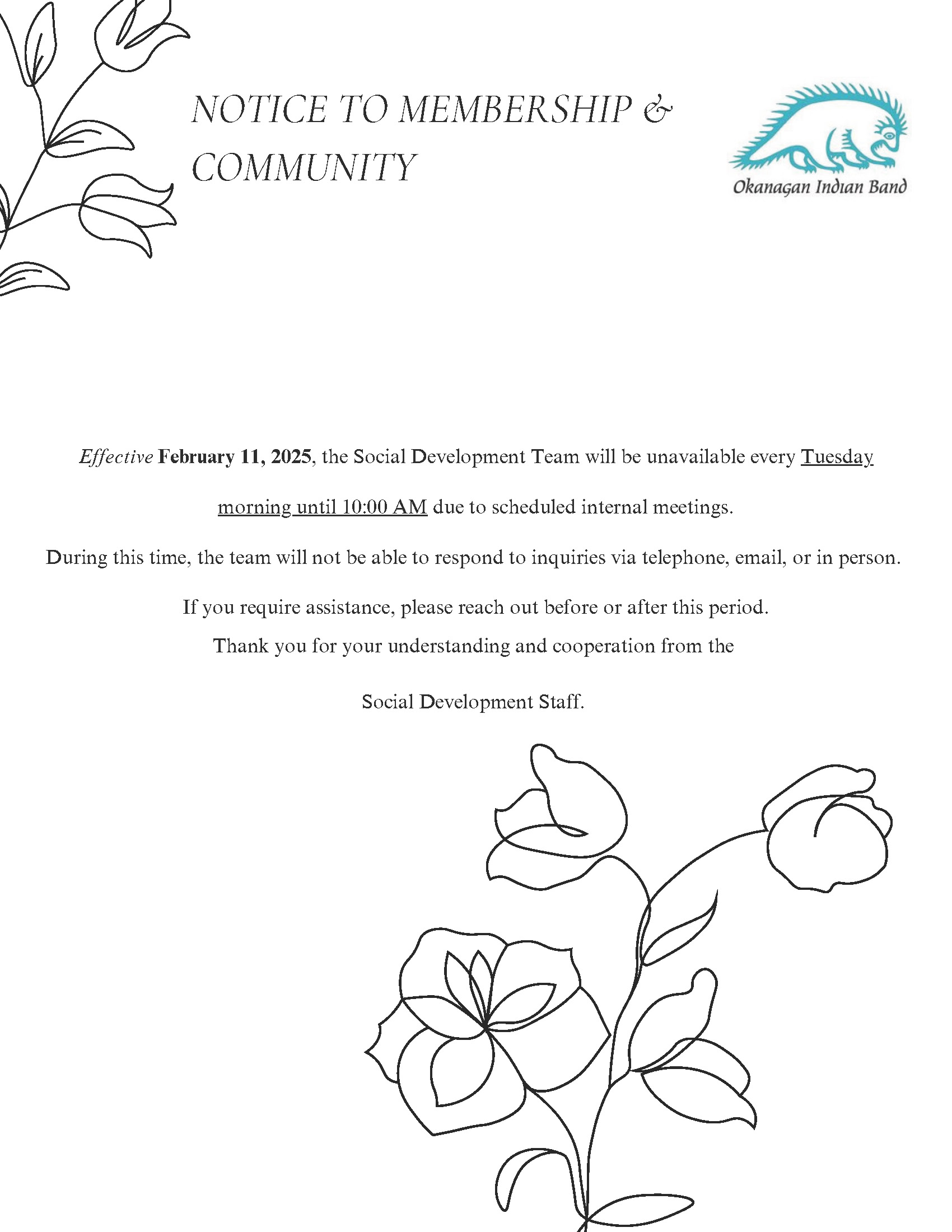 Social Development Office hours change