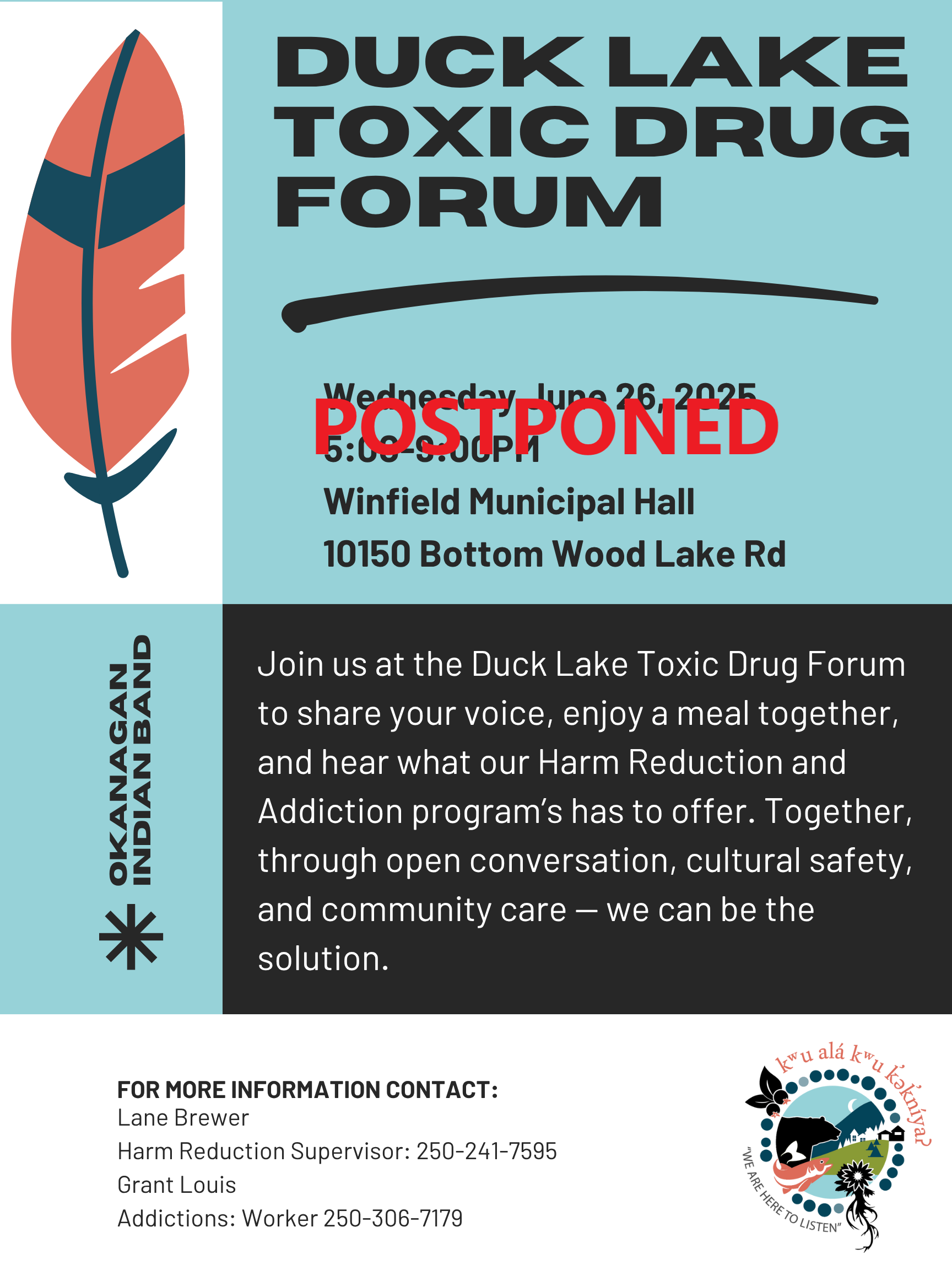 Duck Lake Toxic Drug Forum Postponed