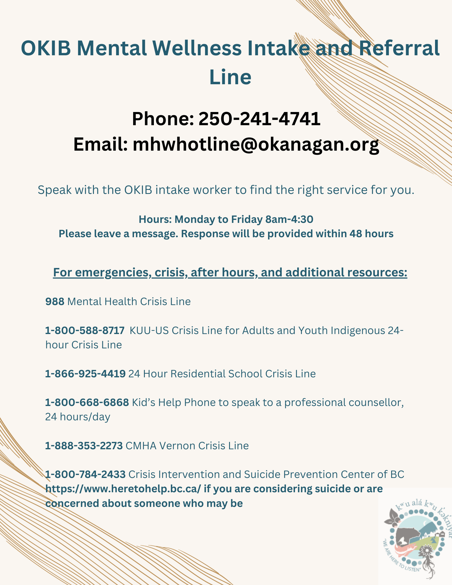 OKIB Mental Wellness intake and Referral line
