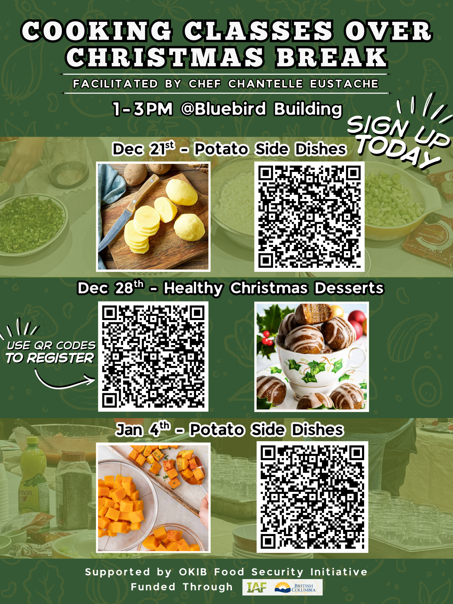 Registration Links for Cooking Classes with Chef Chantelle Eustache