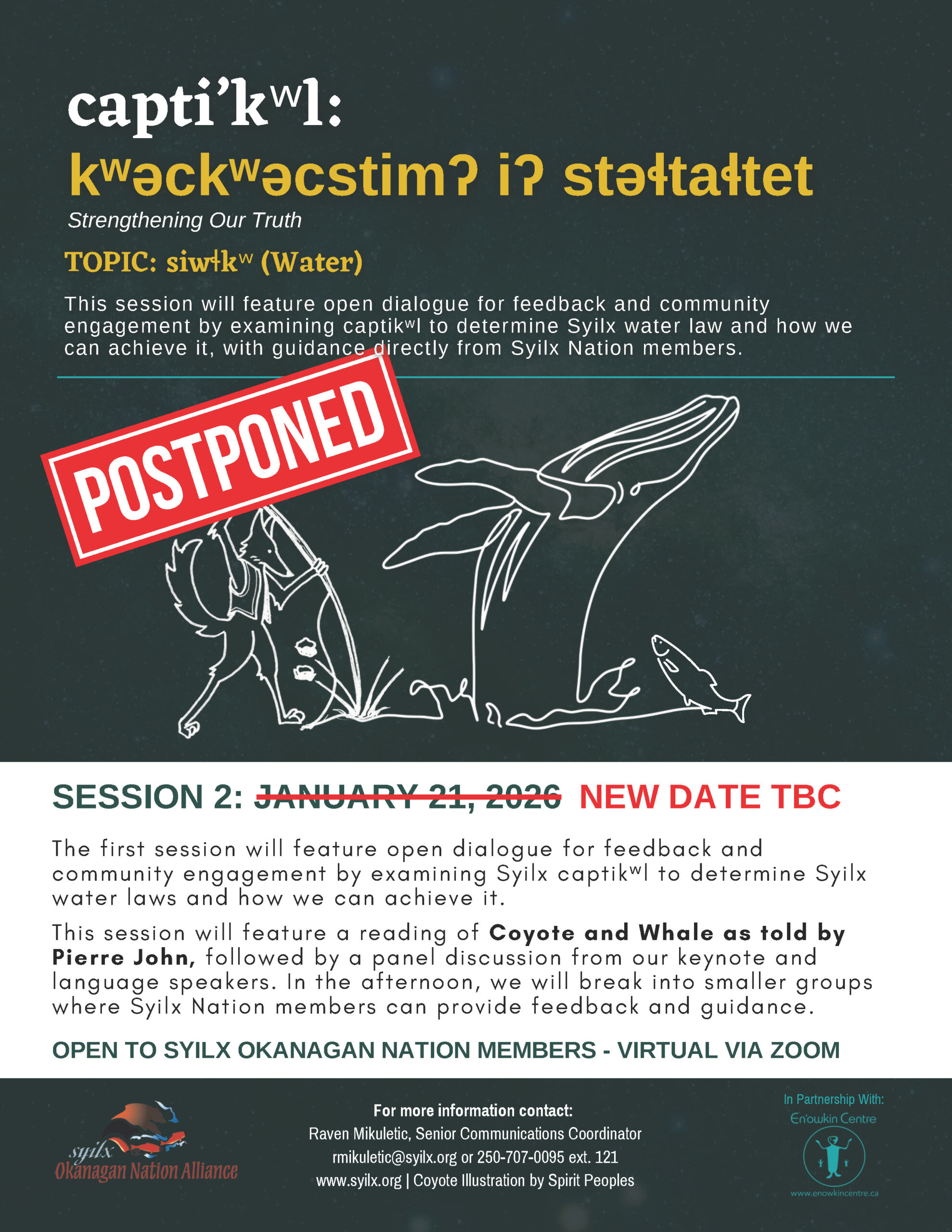 POSTPONED: Jan 2026 capti’kʷl: kʷəckʷəcstimʔ iʔ stəɬtaɬtet #2