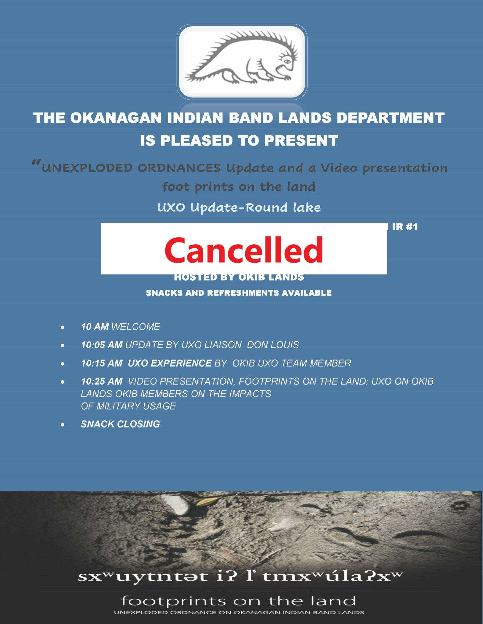 Jan 29th UXO update cancelled - Okanagan Indian Band