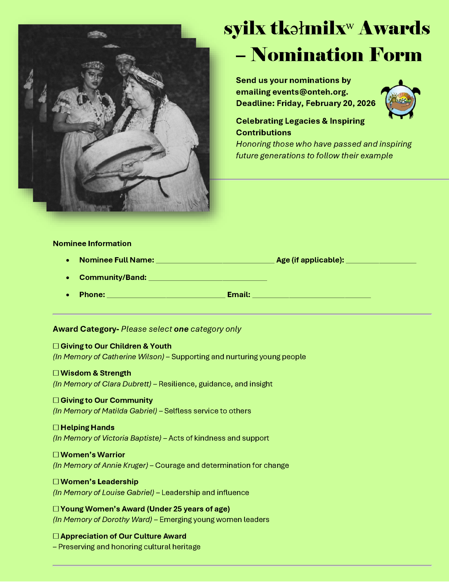 Call for Nominations syilx tkəłmilxʷ (women) Awards 2026