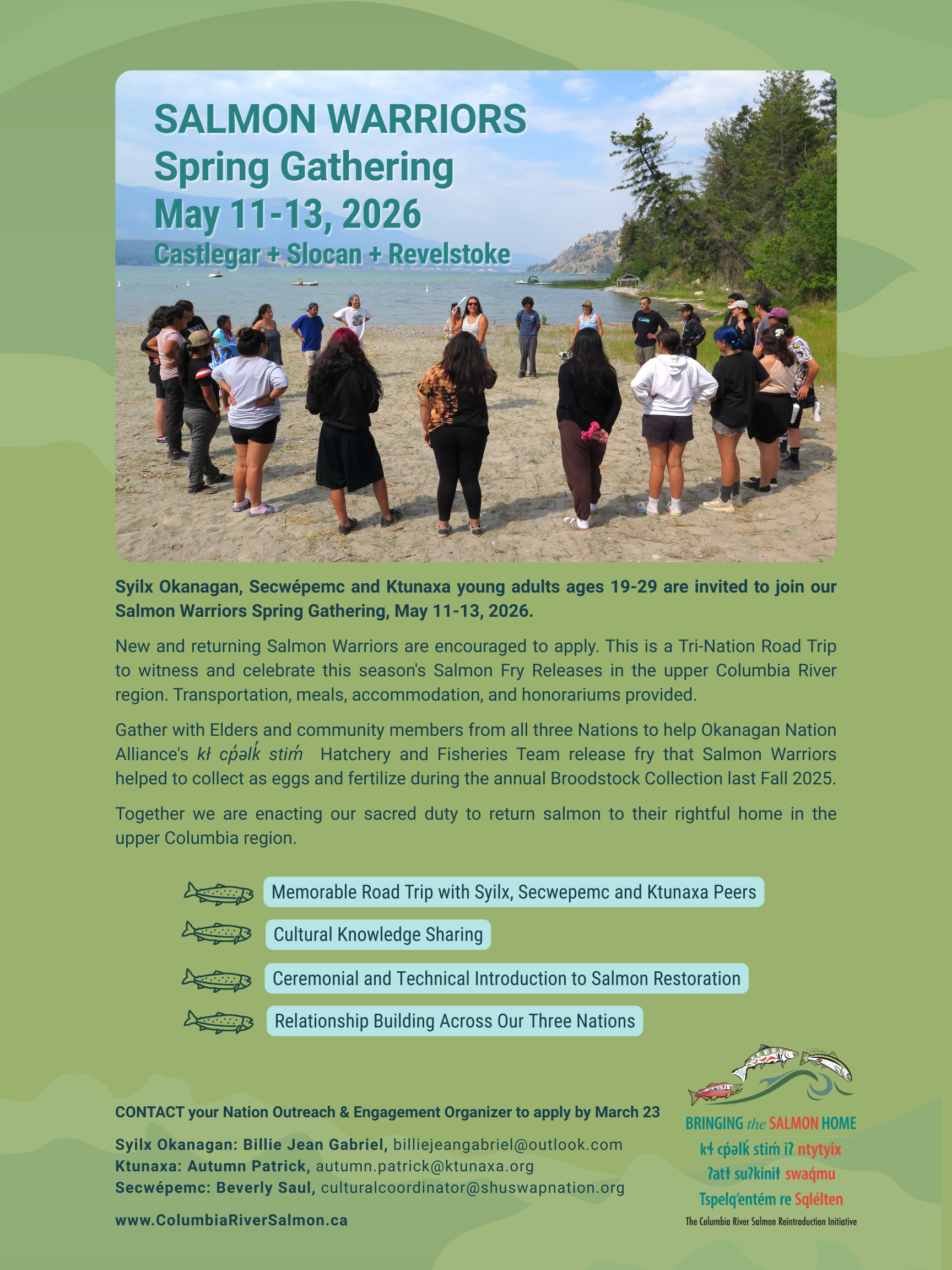 Apply Now! Spring 2026 Salmon Warriors Gathering