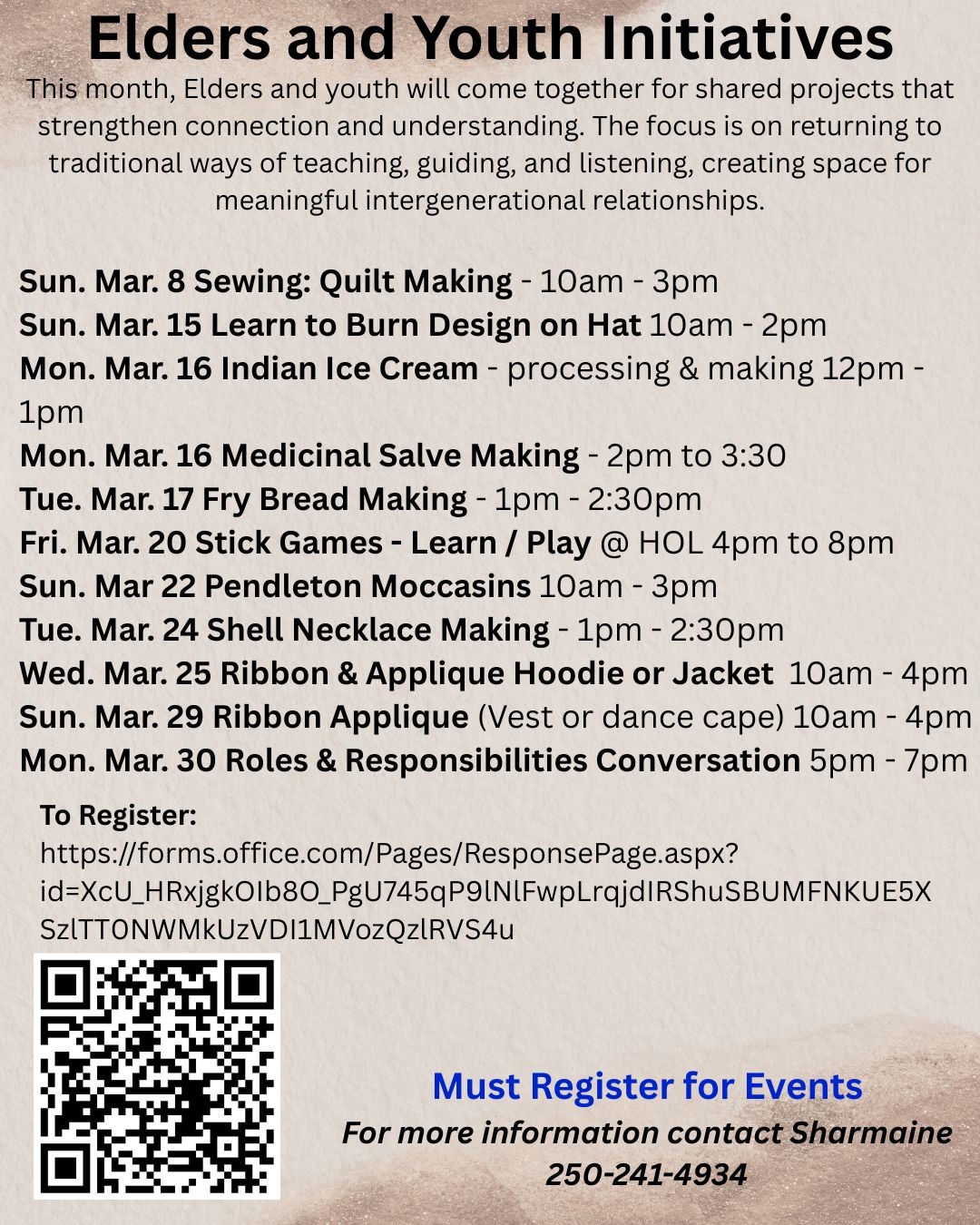 March elder and youth events
