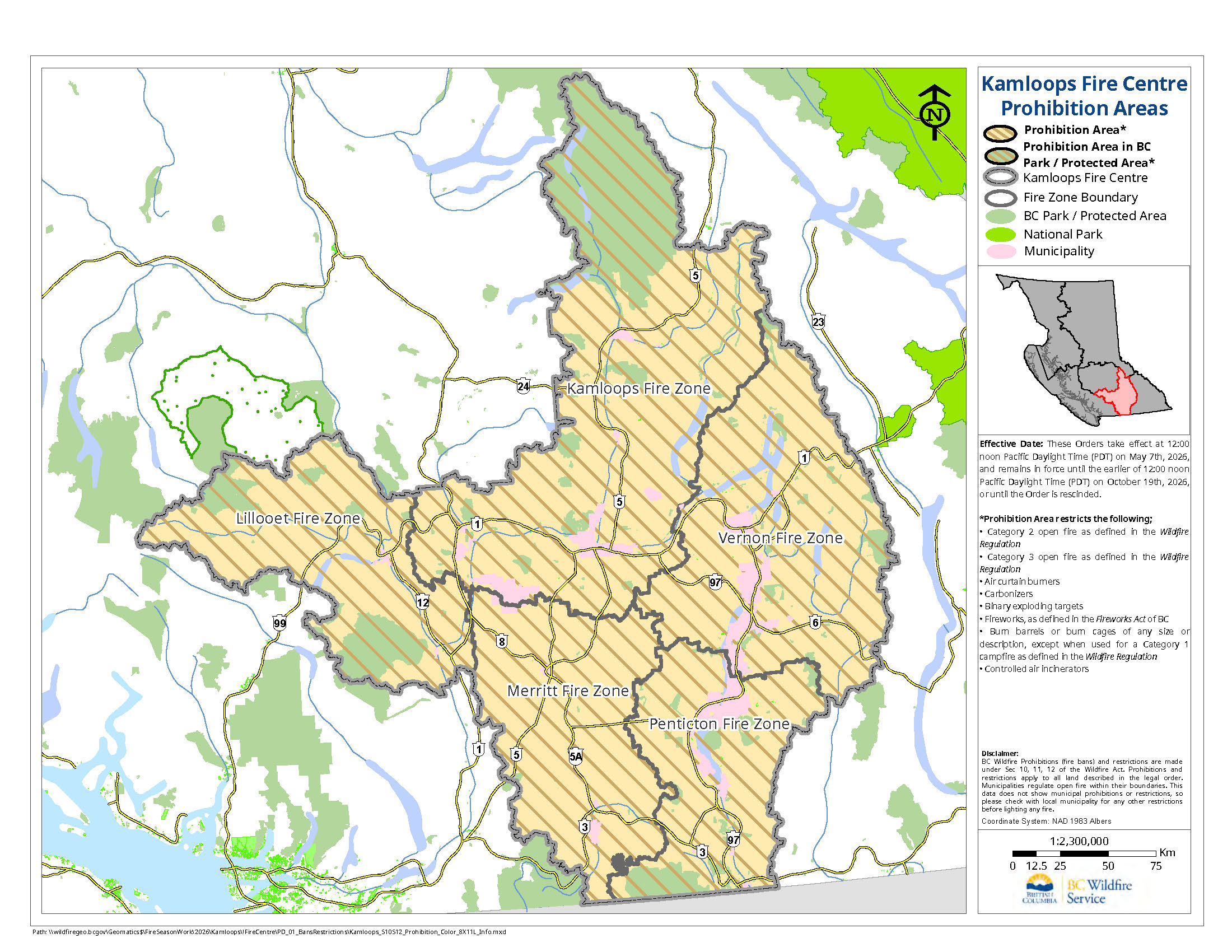 Category 2 and 3 open burning prohibitions planned for the Kamloops Fire Centre to begin May 7th (Thursday) at noon