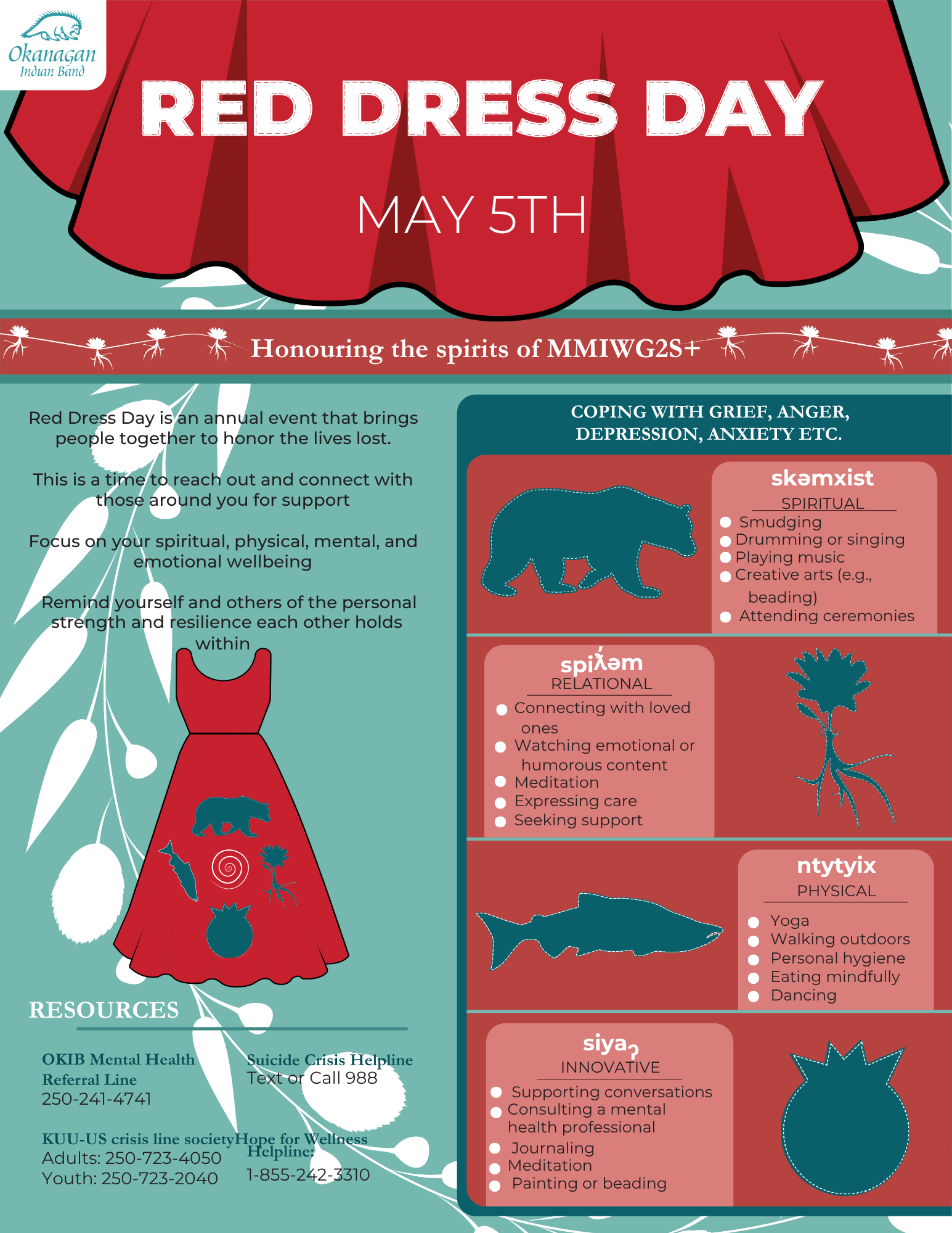 Red Dress day – May 5th Honouring the Spirits of MMIWG2S+