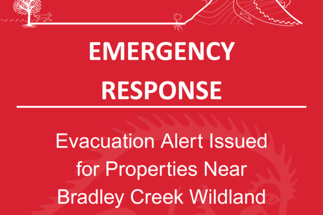 Community Update: Update as of 7:45am, Aug. 1 2026: Evacuation Alert Expanded Due to Bradley Creek Wildfire (K41351)