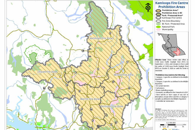 Category 1 fire ban ending for Kamloops Fire Centre area – September 3rd, at 12:00pm noon